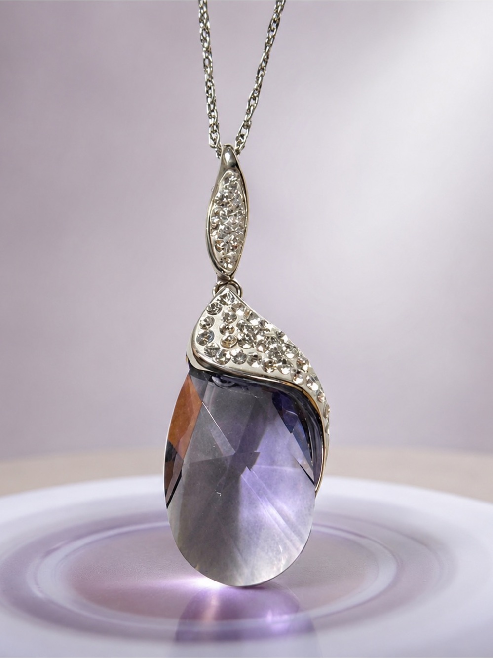 Vintage Swarovski Purple Crystal Necklace Sterling Silver 1990s Glam - Picture 4 of 11
